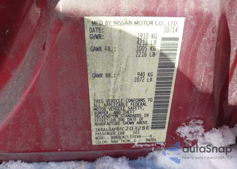 2015 Nissan Altima 2.5 Sv из США, поврежденный, VIN 1N4AL3AP8FC203286